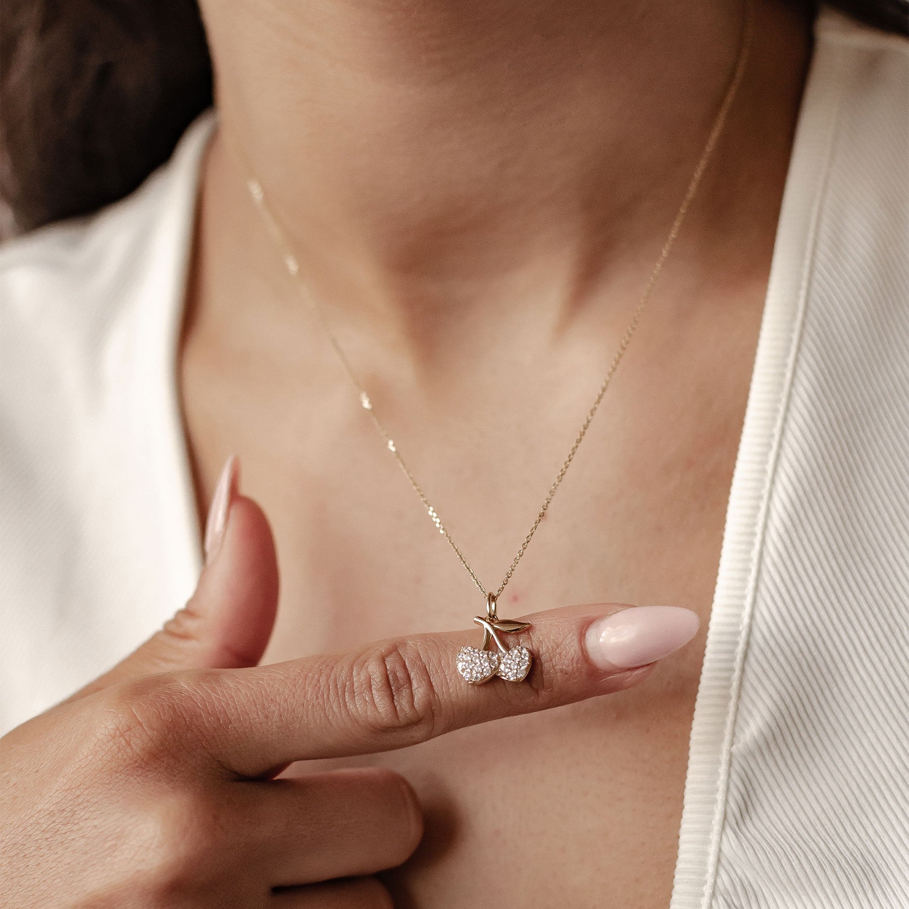 Collar Colgante Cereza Brillante Oro Macizo 14K