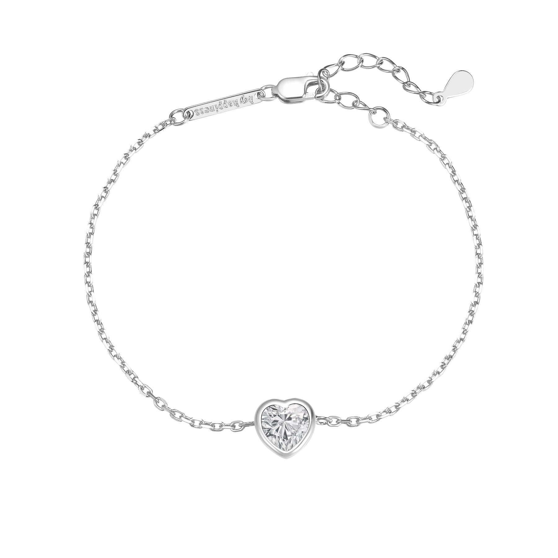Pulsera Corazón Brillante Plata de Ley
