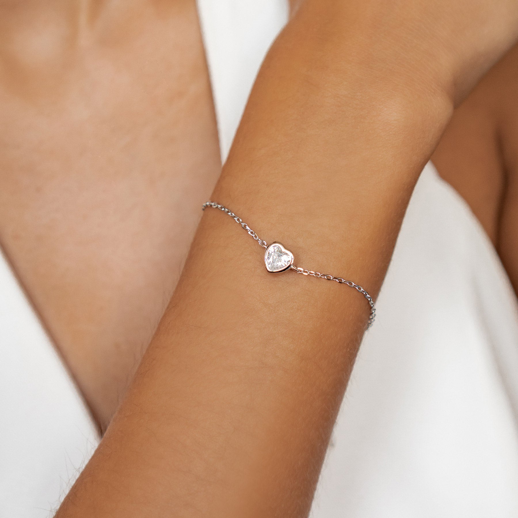 Pulsera Corazón Brillante Plata de Ley