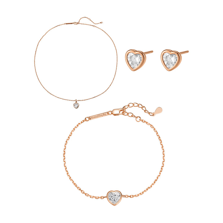 Ensemble Bijoux Cœur Scintillant Argent Sterling