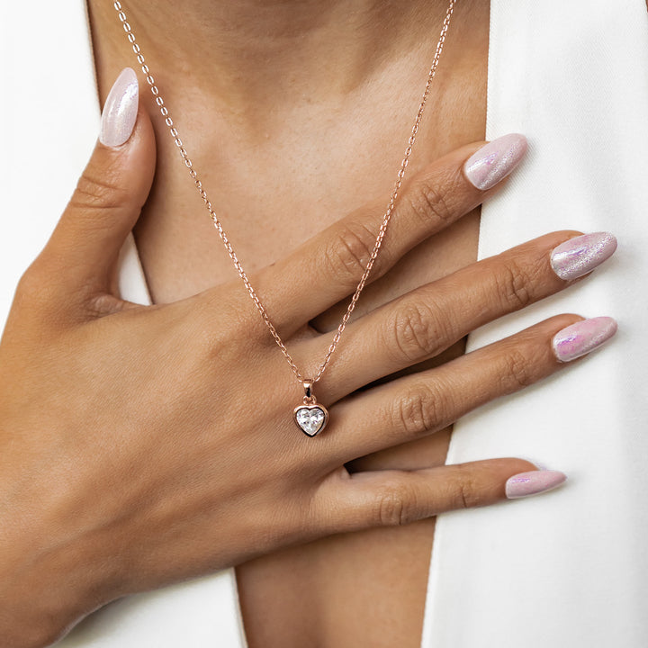 Ensemble Bijoux Cœur Scintillant Argent Sterling