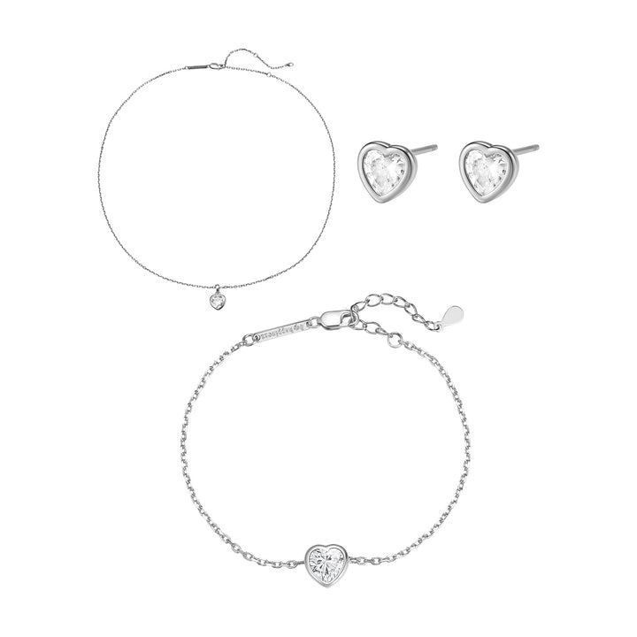 Set Joyería Corazón Brillante Plata de Ley 925