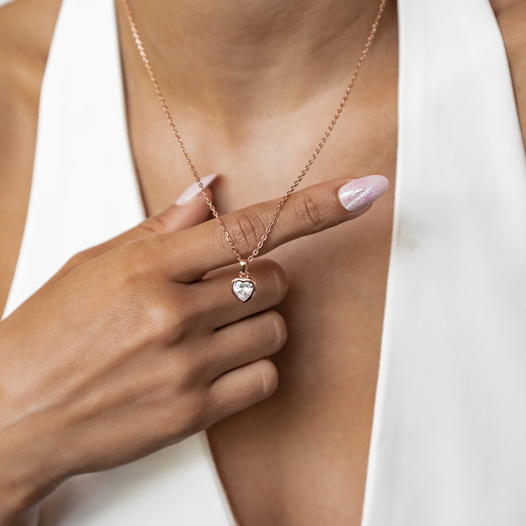 Collar Corazón Brillante Plata de Ley