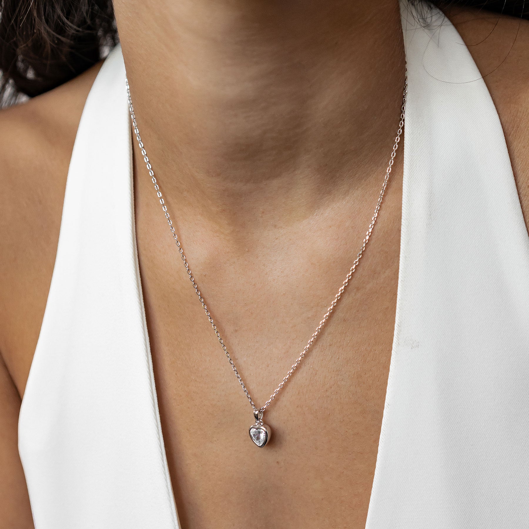 Collar Corazón Brillante Plata de Ley