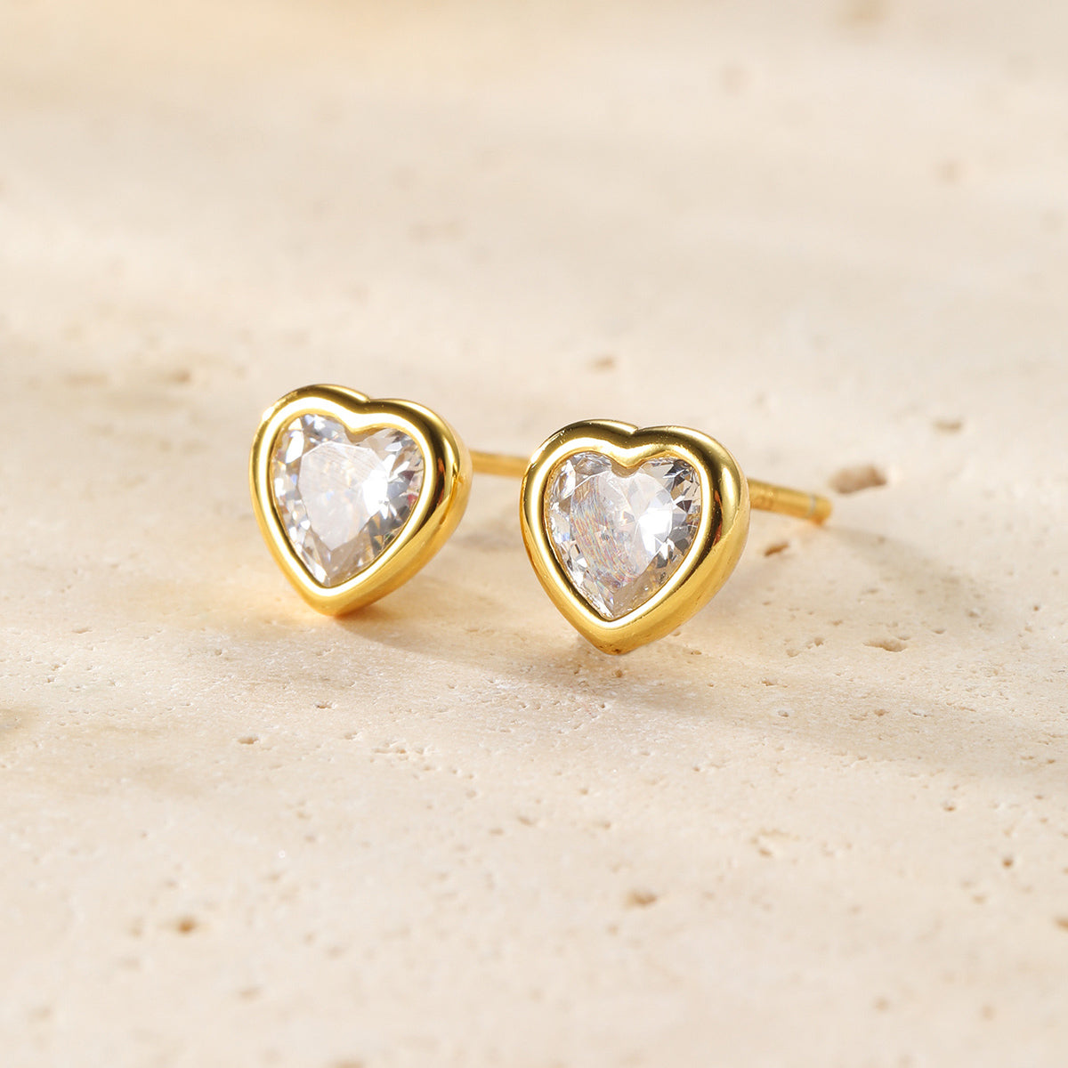 Pendientes de Botón Corazón Brillante Plata de Ley