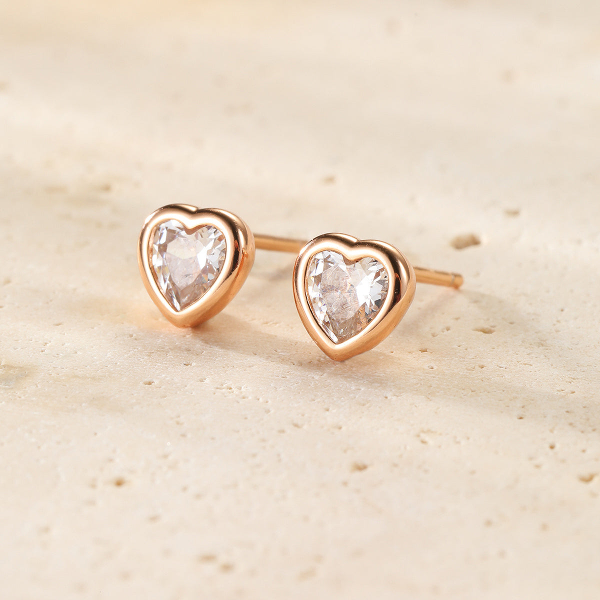 Pendientes de Botón Corazón Brillante Plata de Ley