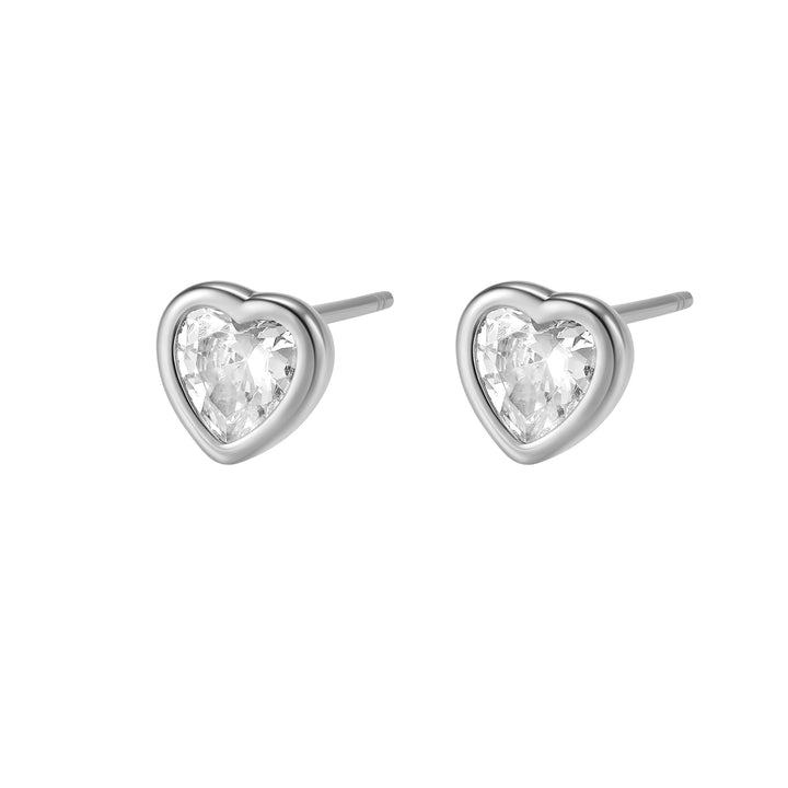 Pendientes de Botón Corazón Brillante Plata de Ley