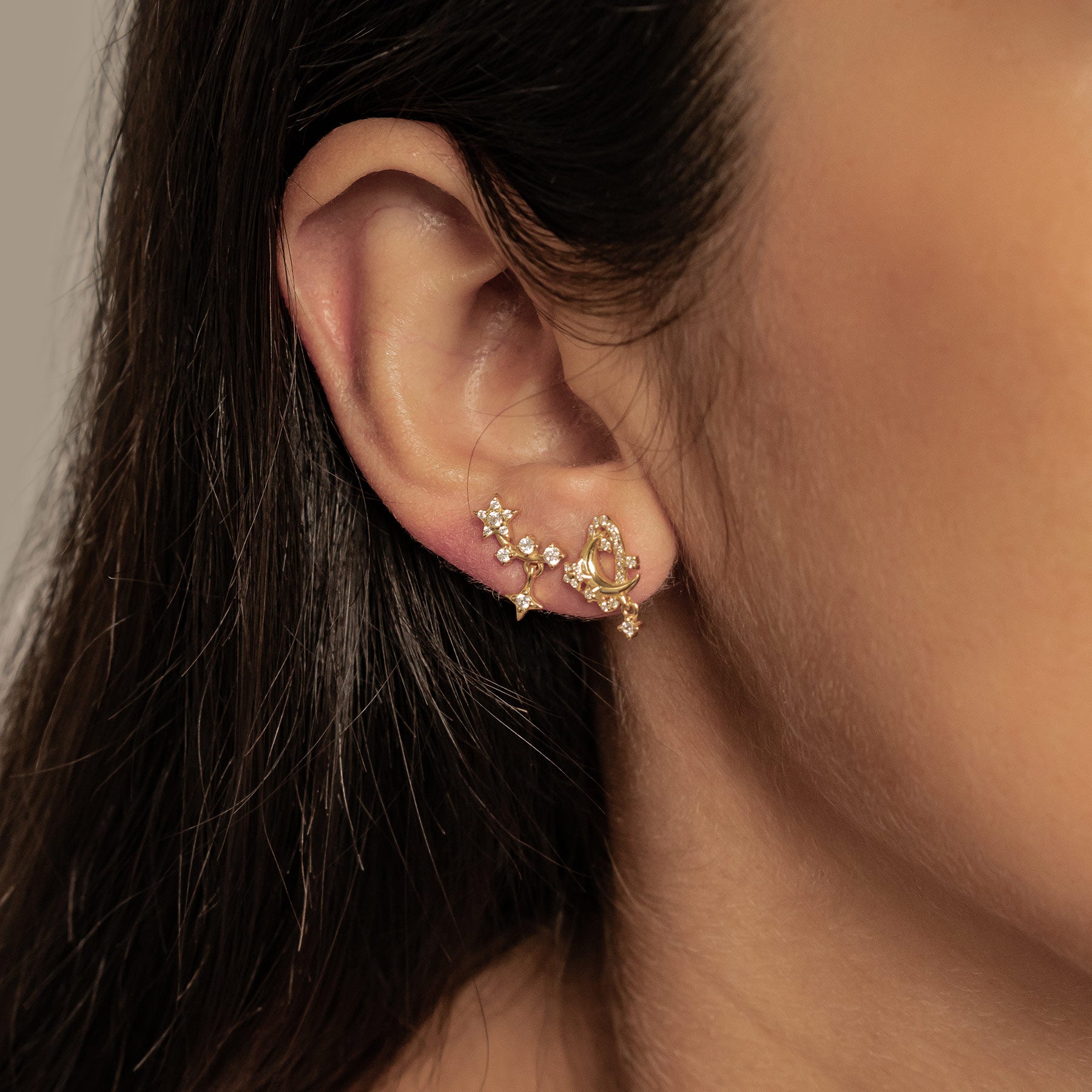 Sparkling Moon & Star Earring Set Sterling Silver