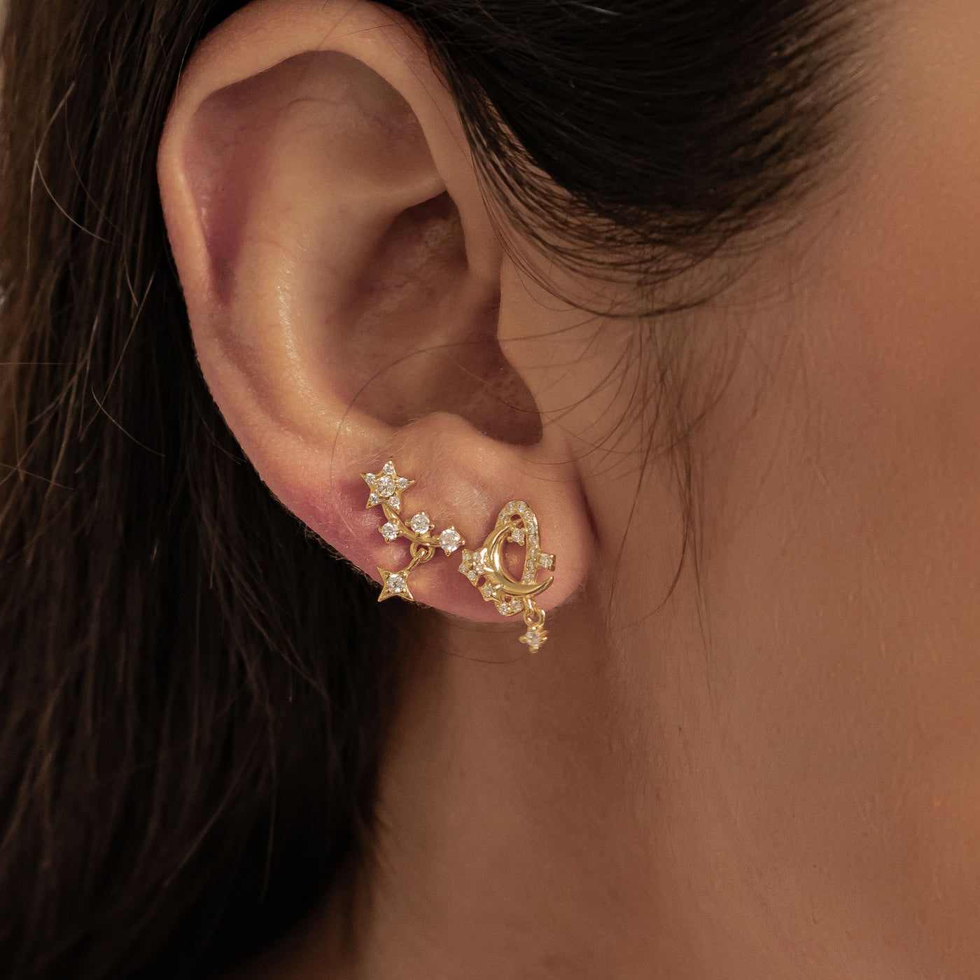 Sparkling Moon & Star Earring Set Sterling Silver