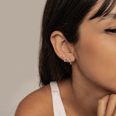 Sparkling Moon & Star Earring Set Sterling Silver