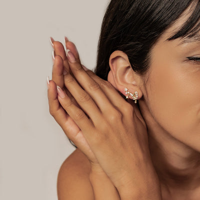 Sparkling Moon & Star Earring Set Sterling Silver