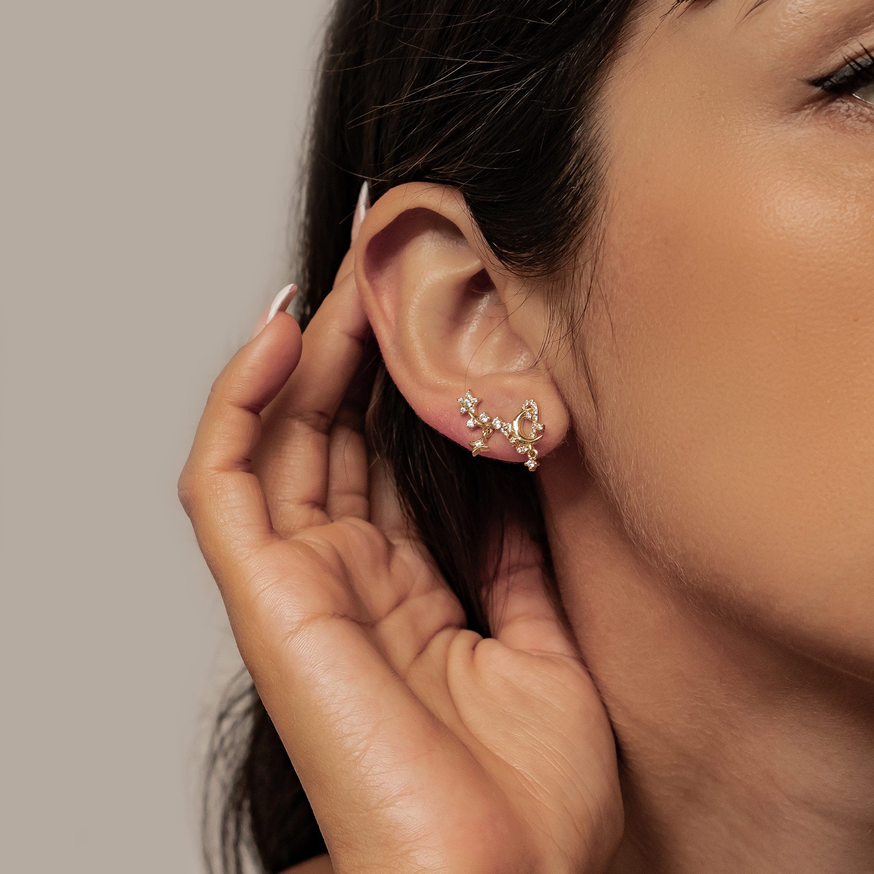 Sparkling Moon & Star Earring Set Sterling Silver