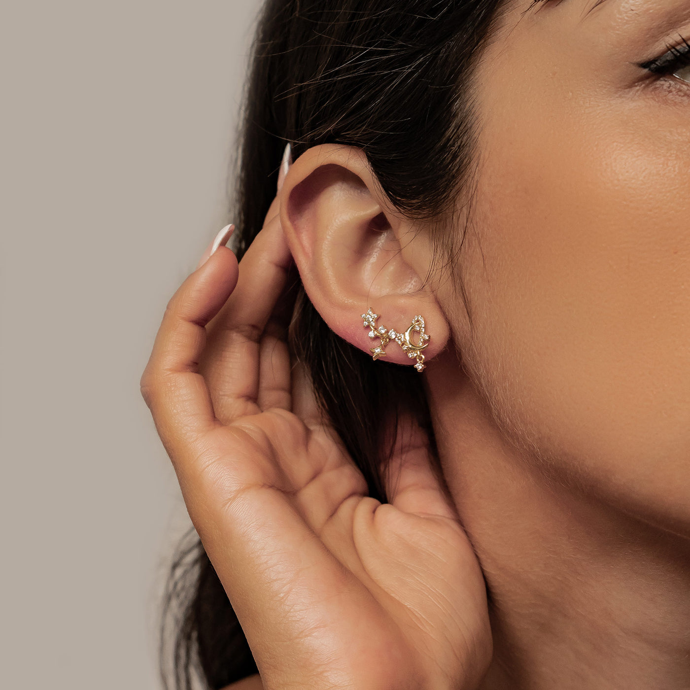 Sparkling Moon & Star Earring Set Sterling Silver