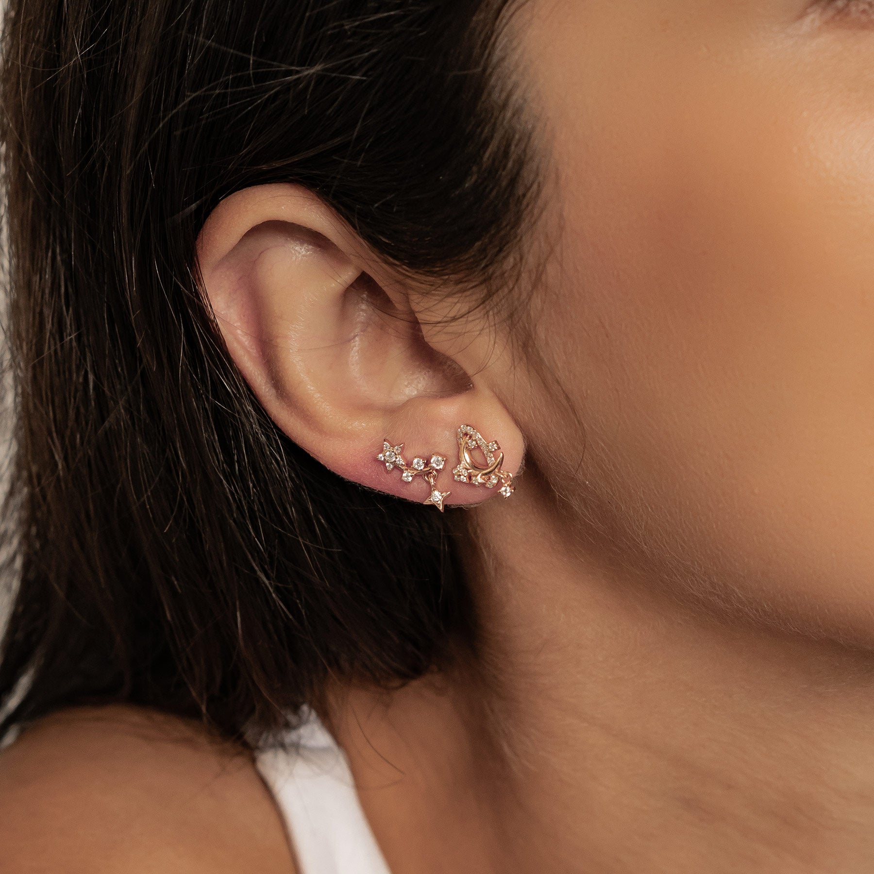 Sparkling Moon & Star Earring Set Sterling Silver