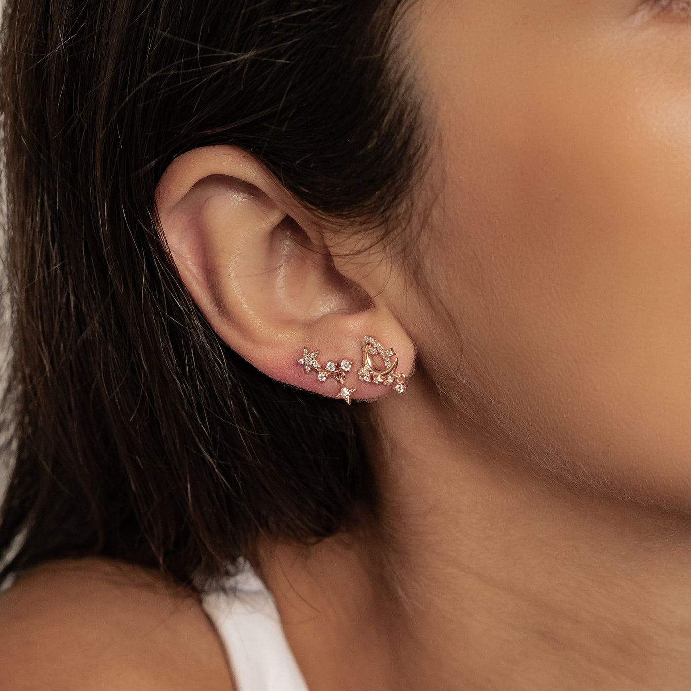 Sparkling Moon & Star Earring Set Sterling Silver