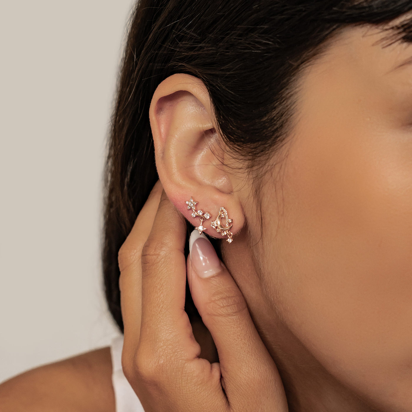 Sparkling Moon & Star Earring Set Sterling Silver