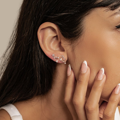 Sparkling Moon & Star Earring Set Sterling Silver