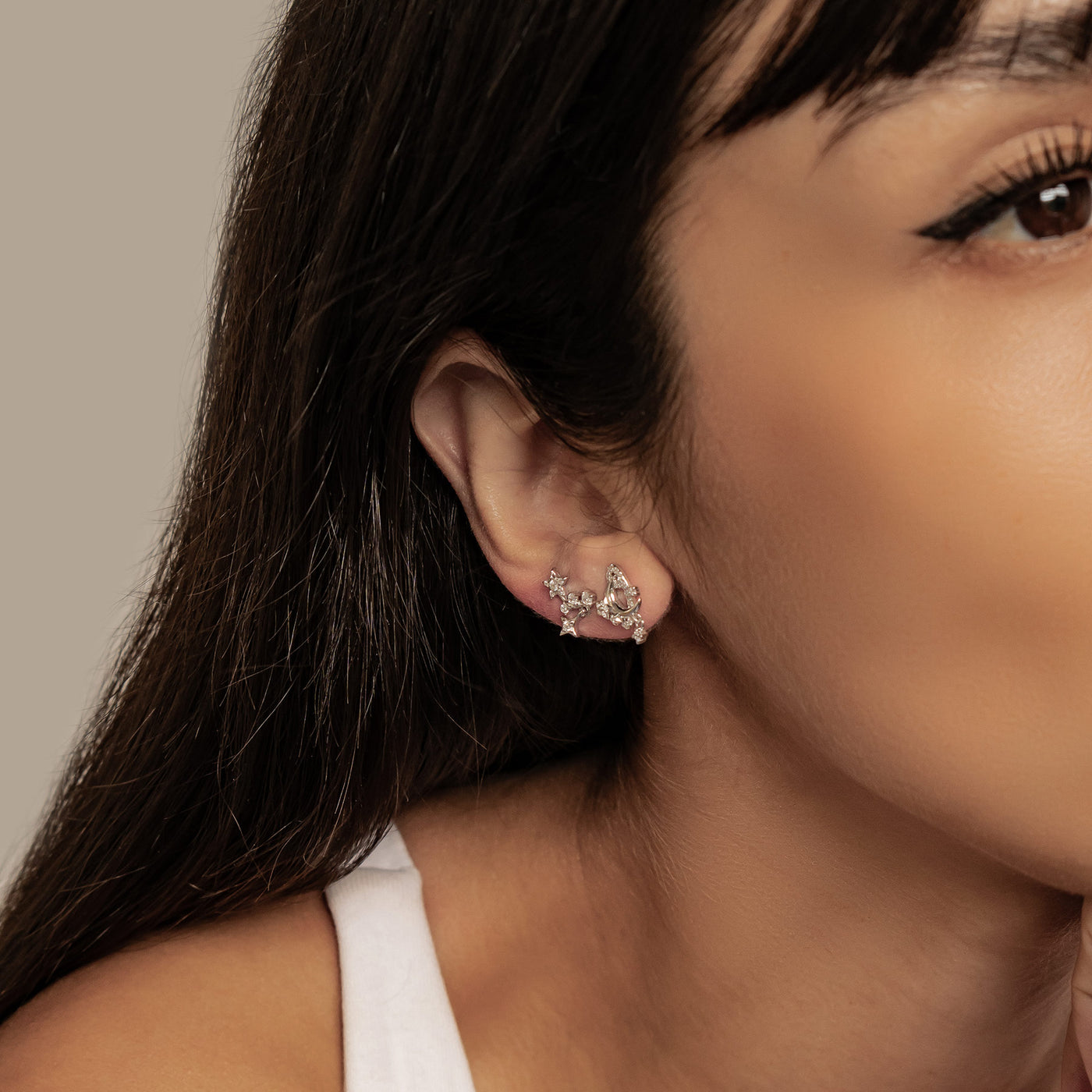 Sparkling Moon & Star Earring Set Sterling Silver