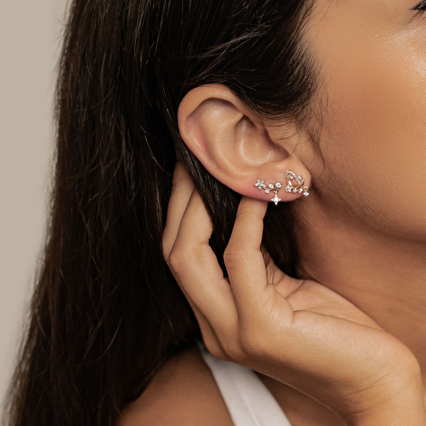 Sparkling Moon & Star Earring Set Sterling Silver