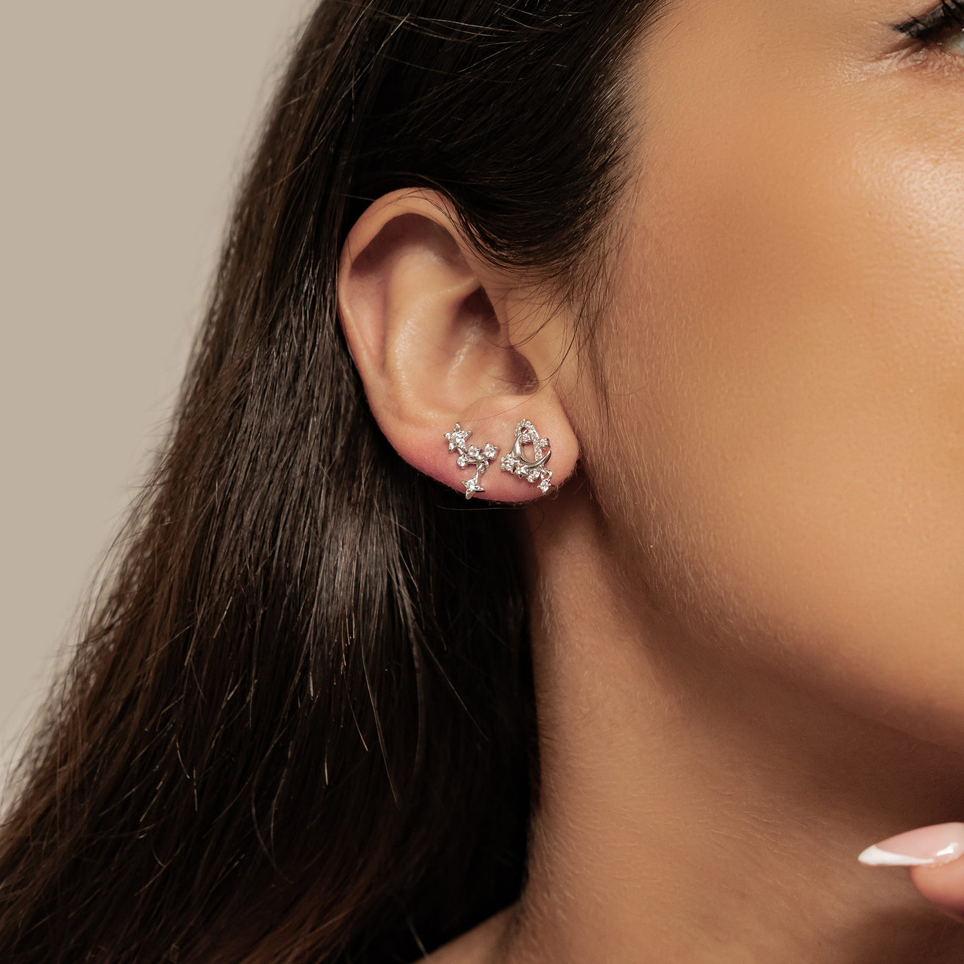 Sparkling Moon & Star Earring Set Sterling Silver