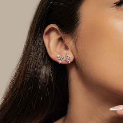 Sparkling Moon & Star Earring Set Sterling Silver