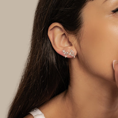 Sparkling Moon & Star Earring Set Sterling Silver