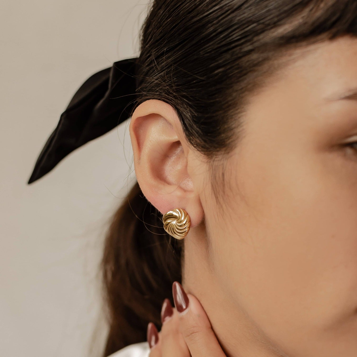 Pendientes Botón Oversized Espiral Waterproof