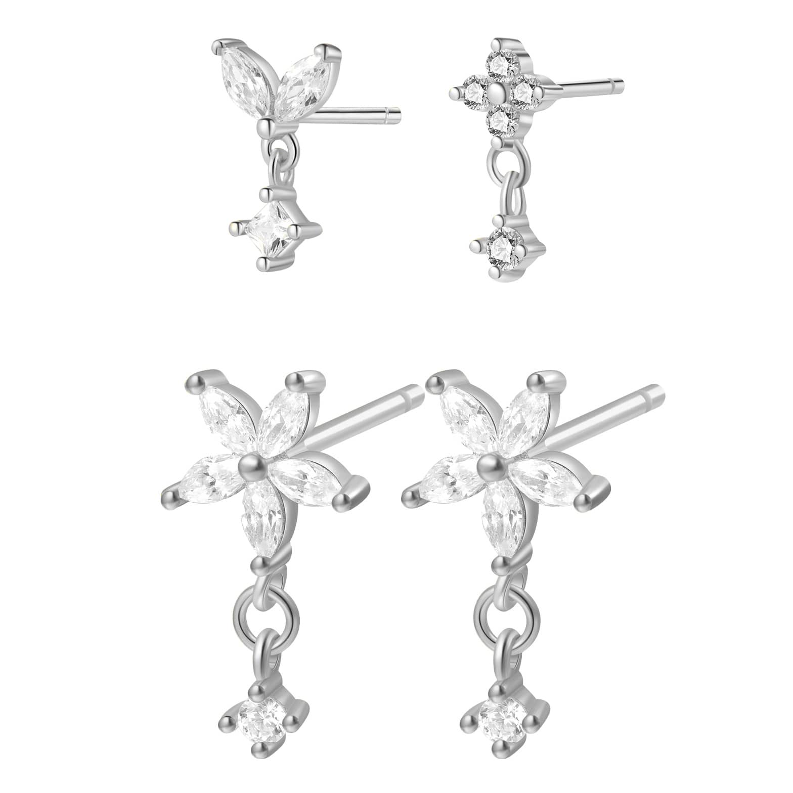 [STONE HENgE] 韓国☆925 Silver☆H0155 Earrings Diamond Gothic-Style Cross Dangle Hoop Earrings 1/15 ct tw
