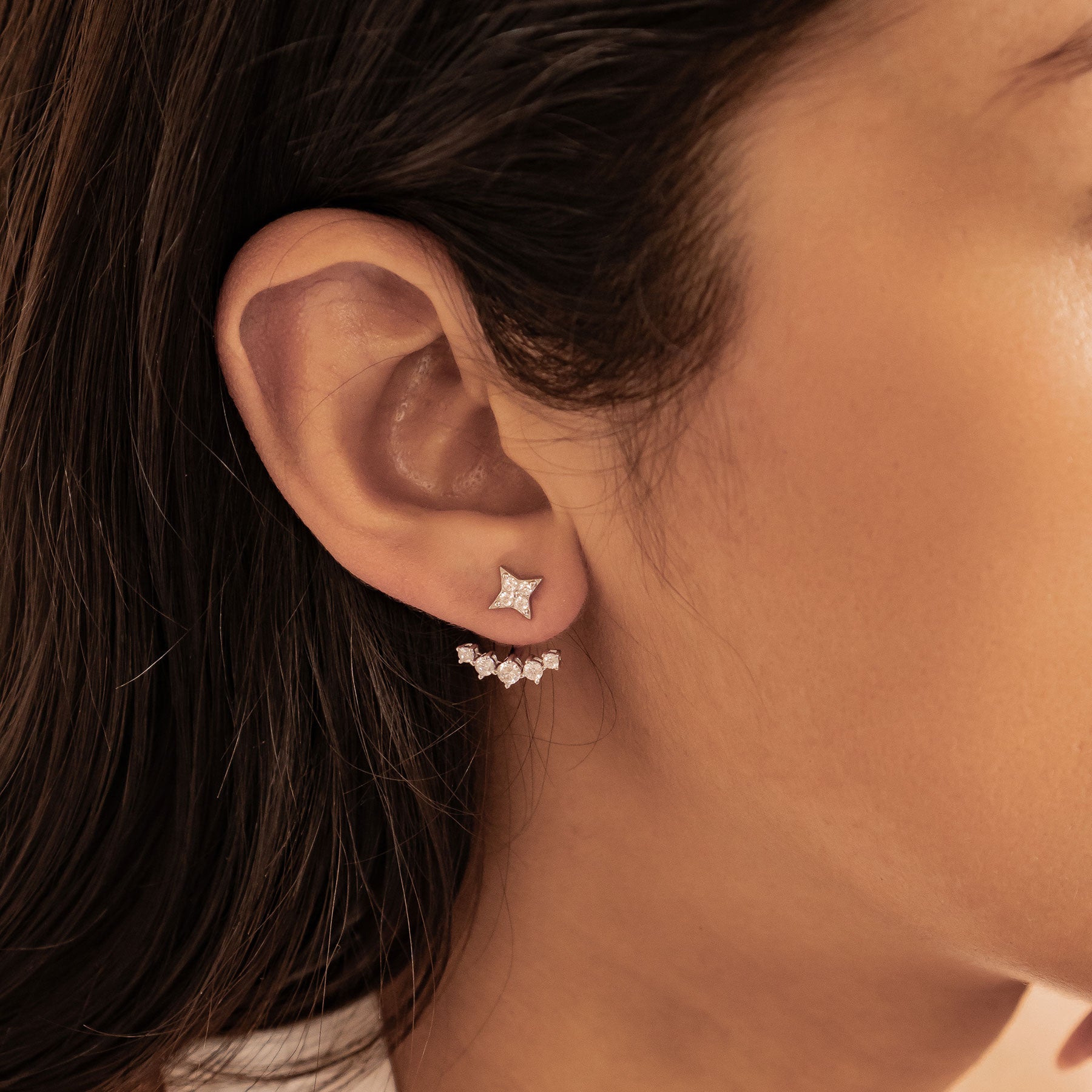 Boucles d’oreilles Ear Jacket Étoiles Sterling Argent