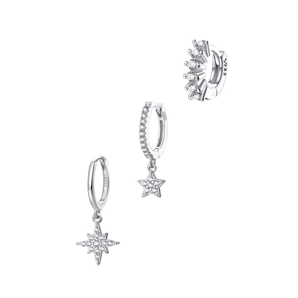 Star Stacking Earrings Set Sterling Silver