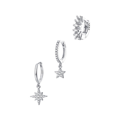 Star Stacking Earrings Set Sterling Silver