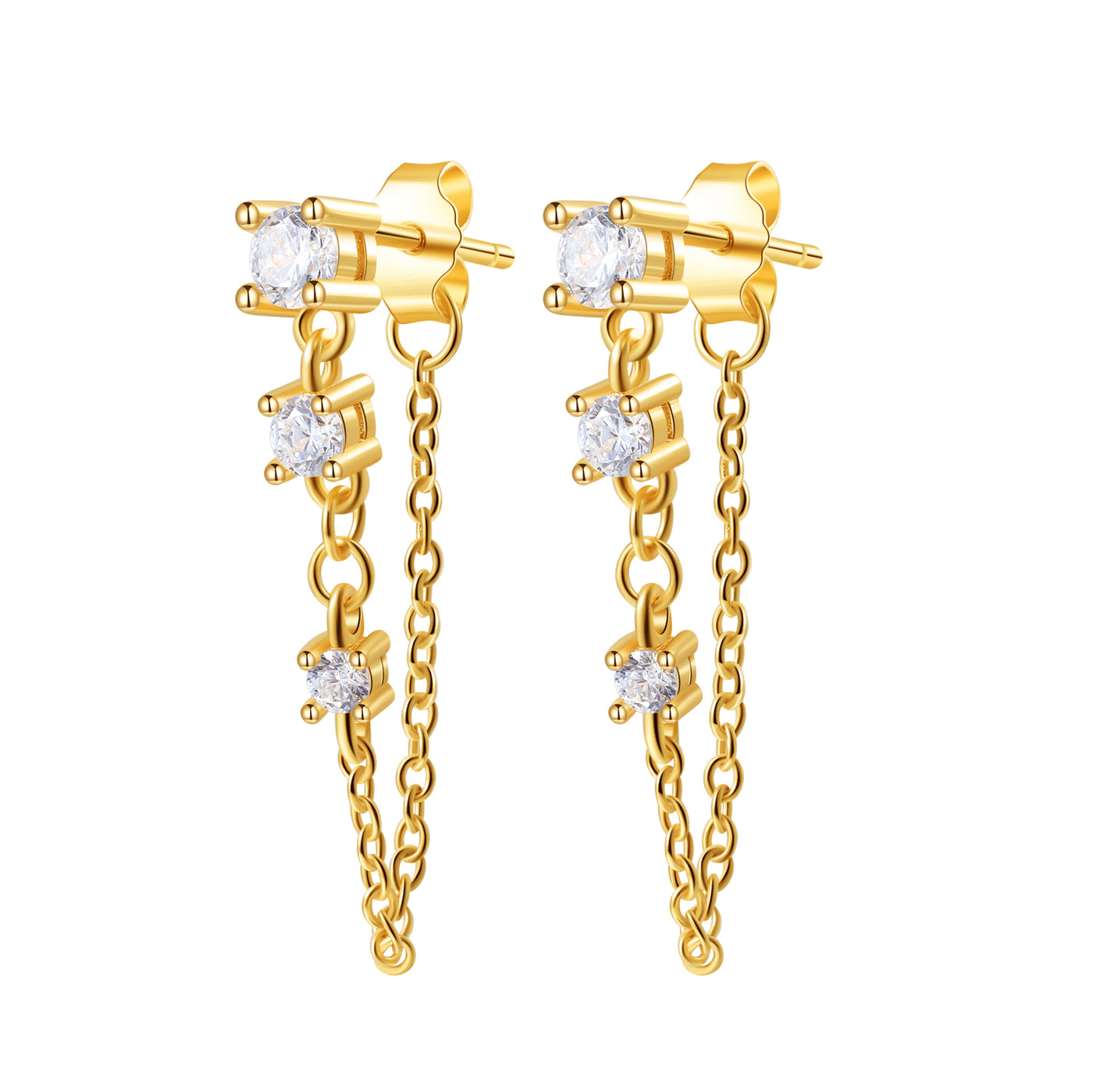 Stardust Chain Stud Earrings Sterling Silver Gold