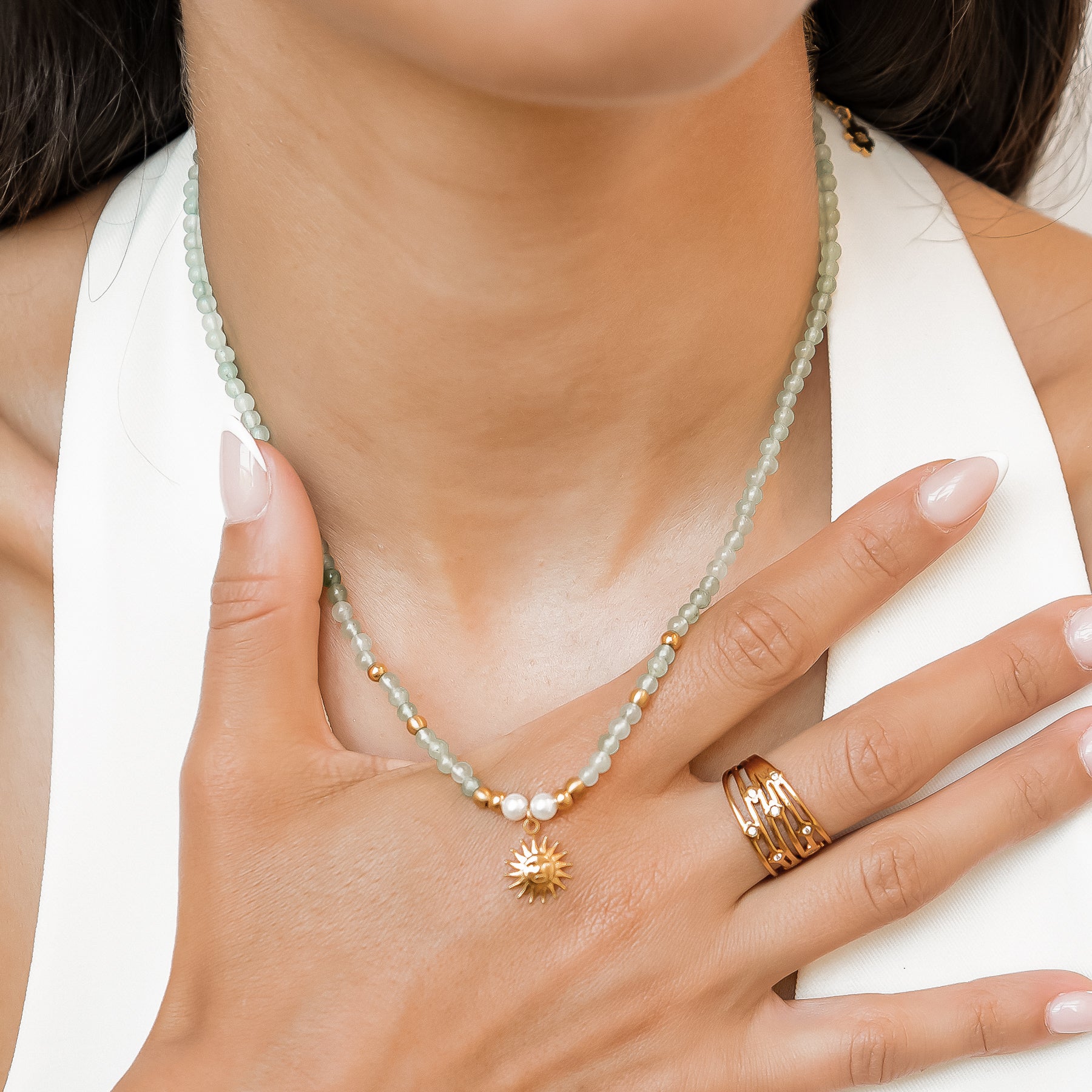 Sun Charm Pearl Bead Necklace Waterproof