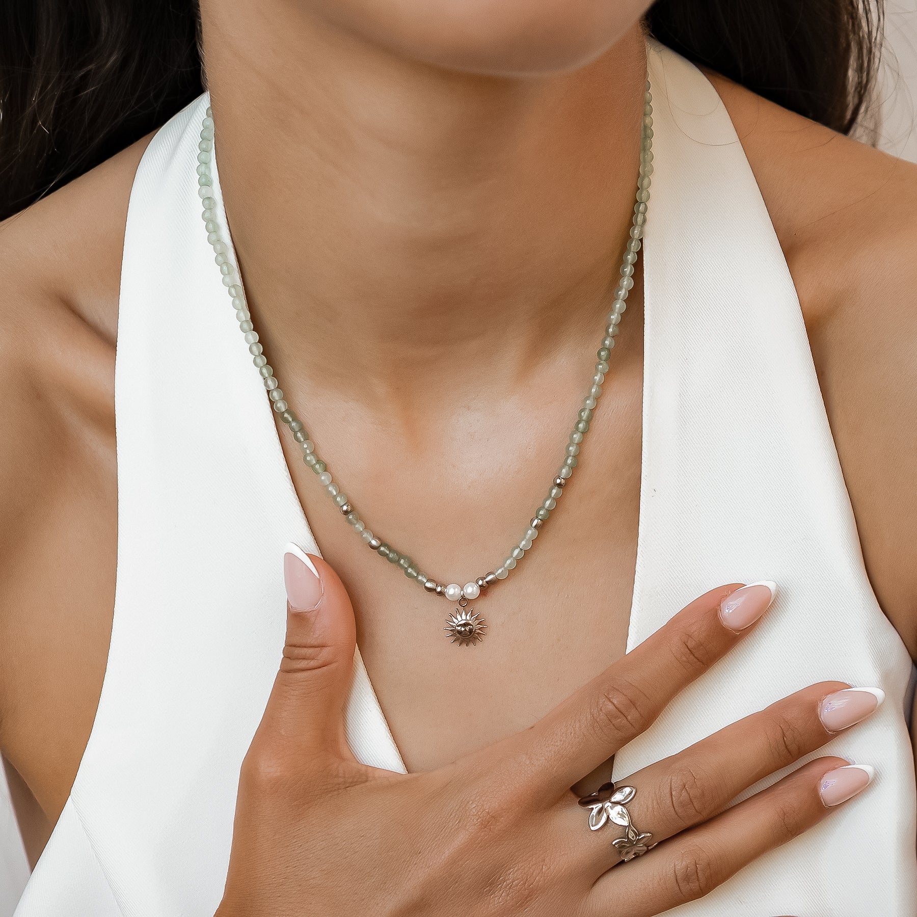 Sun Charm Pearl Bead Necklace Waterproof