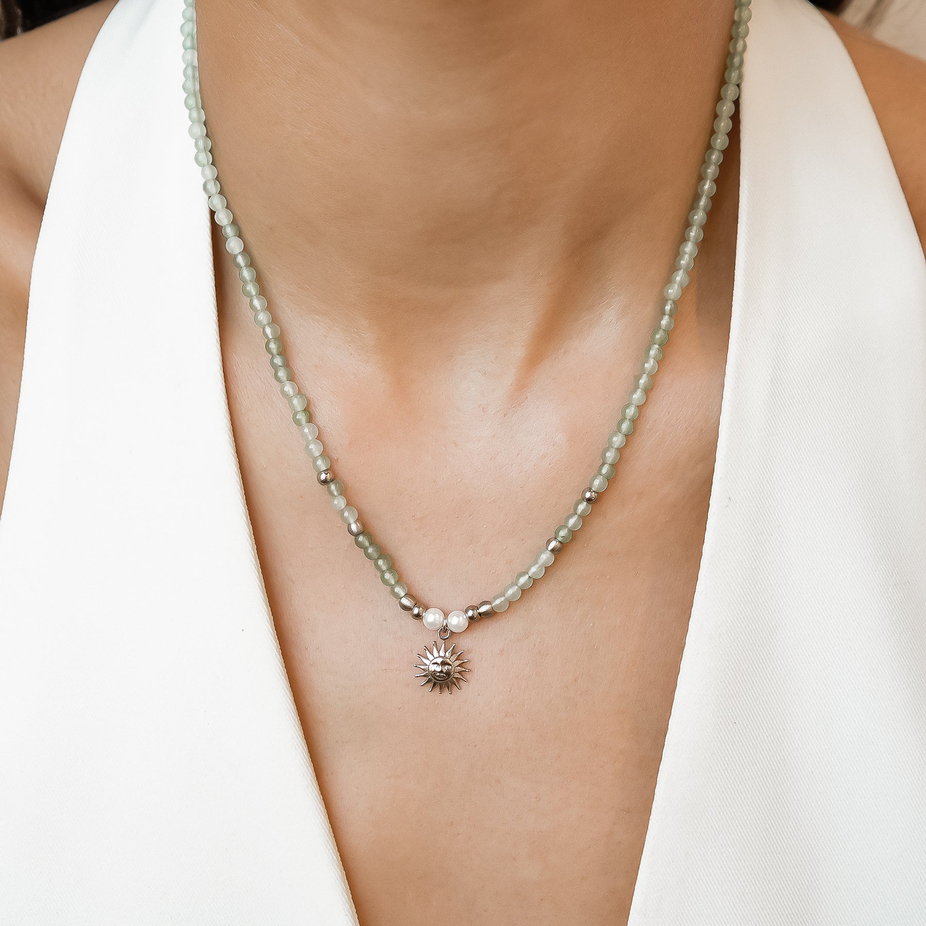 Sun Charm Pearl Bead Necklace Waterproof