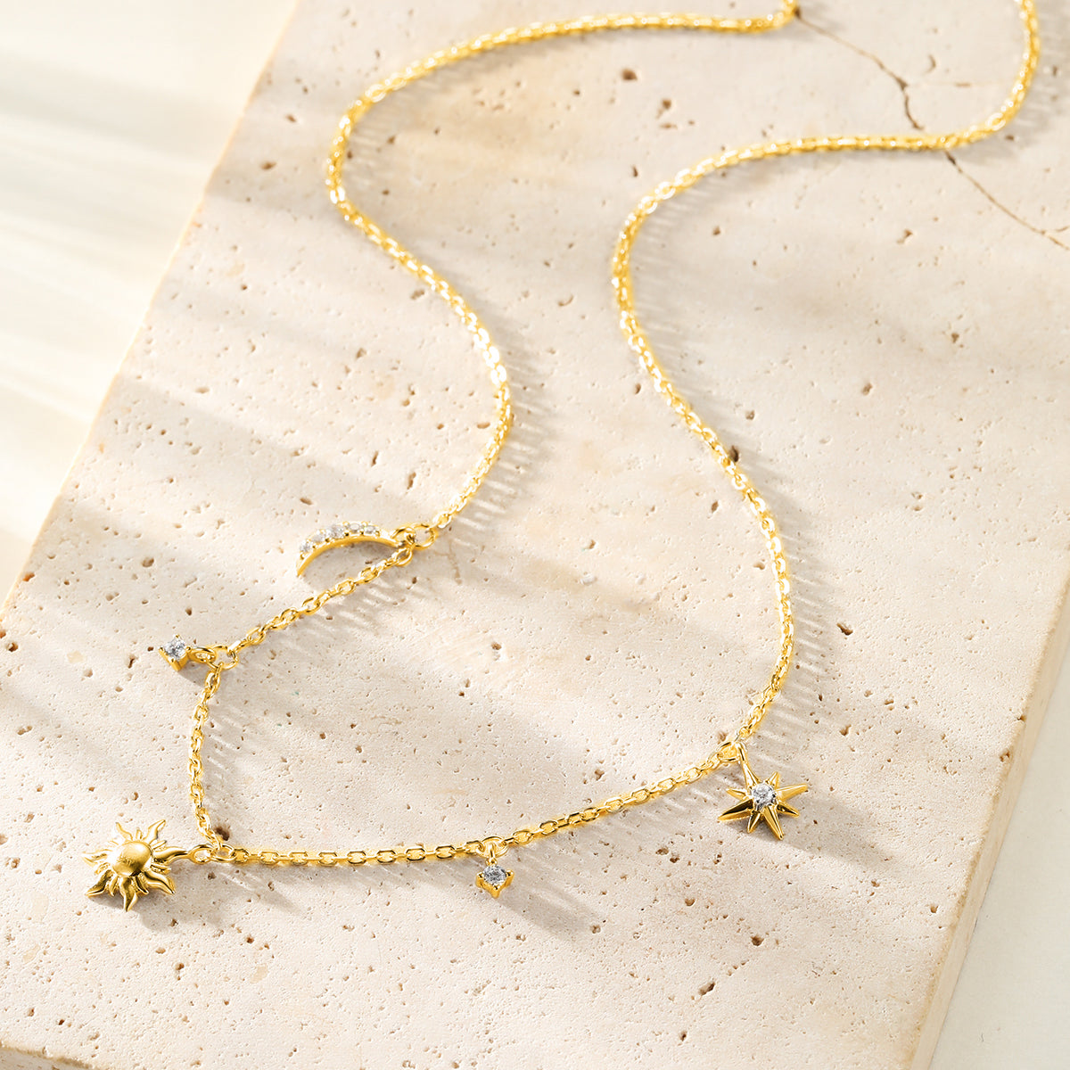 Collier Charms Soleil Lune et Étoiles Sterling Argent