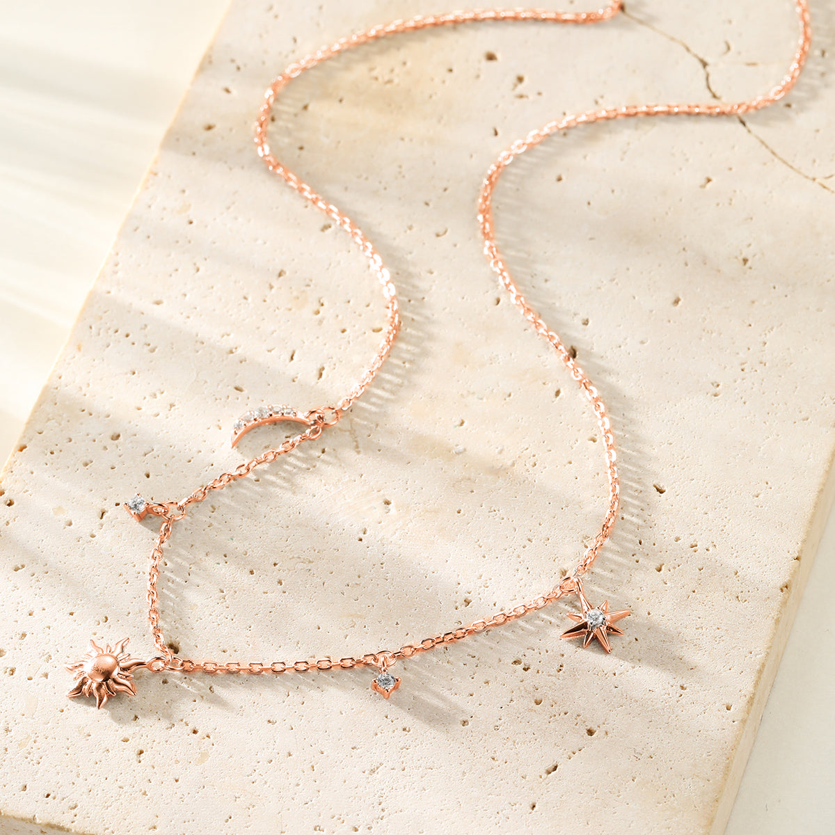 Collier Charms Soleil Lune et Étoiles Sterling Argent