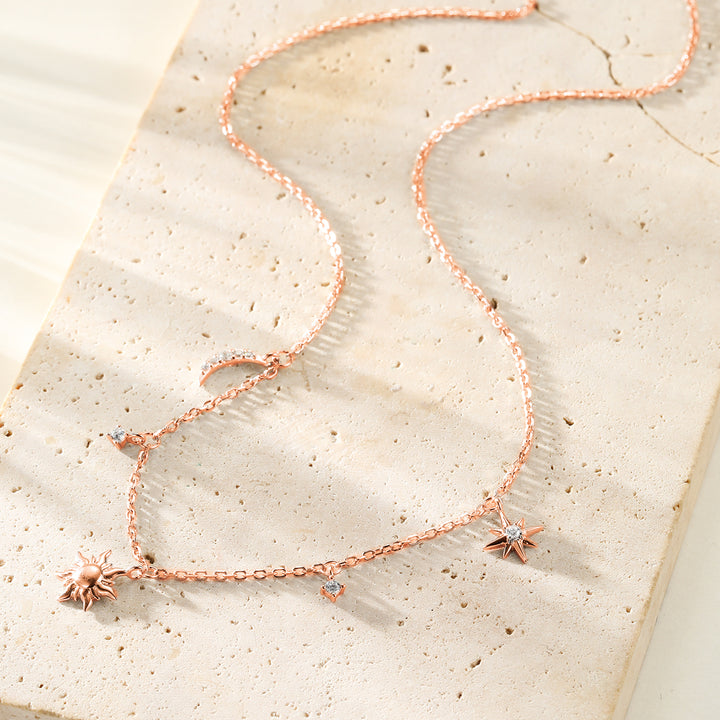 Collar Charms Sol Luna y Estrellas Plata de Ley 925