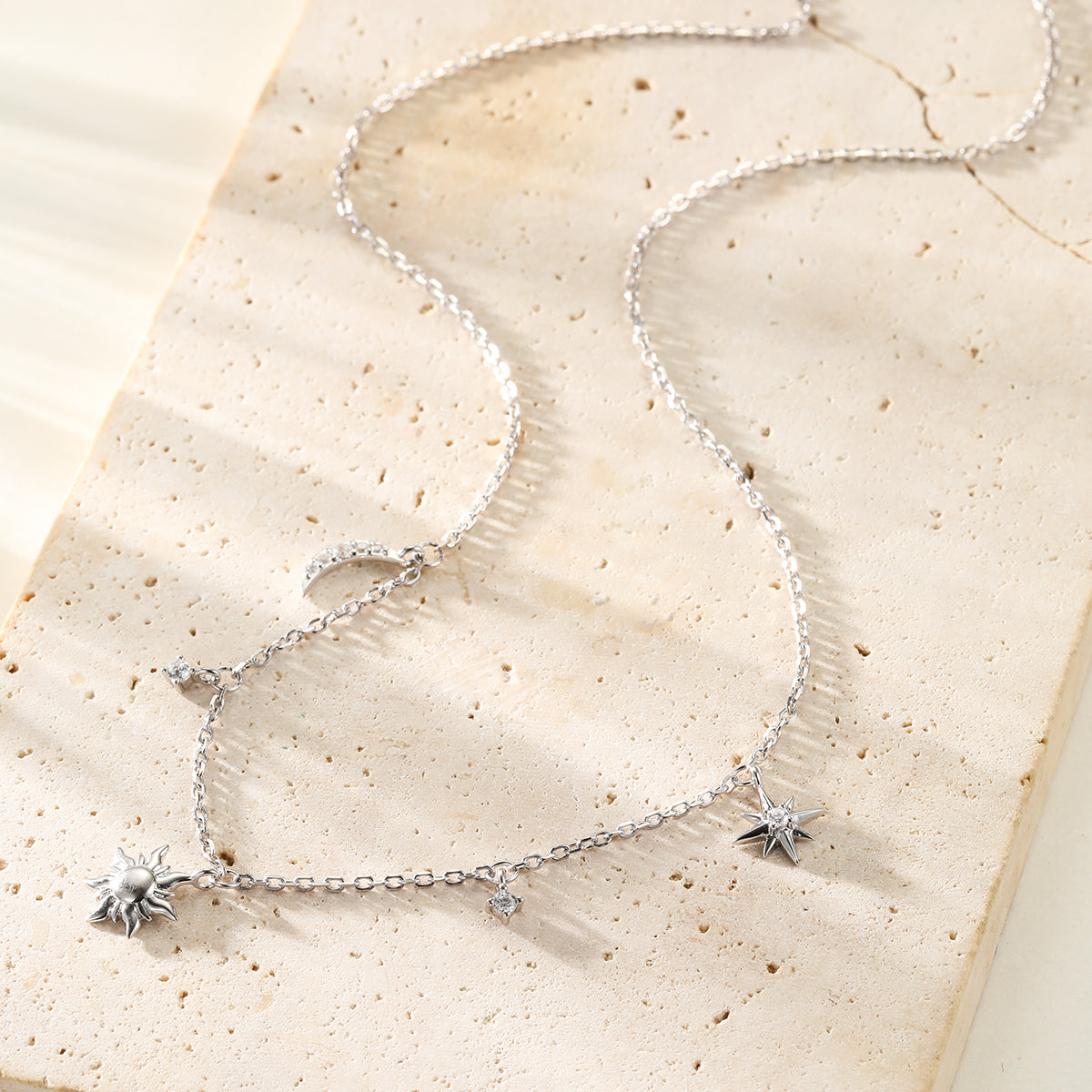 Collier Charms Soleil Lune et Étoiles Sterling Argent
