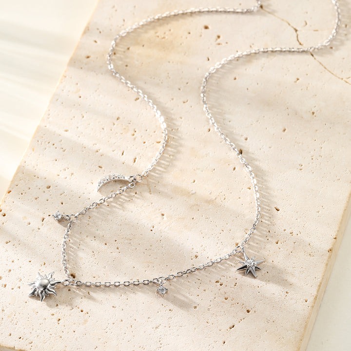 Collar Charms Sol Luna y Estrellas Plata de Ley 925