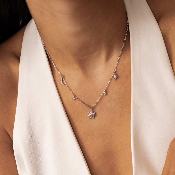 Collar Charms Sol Luna y Estrellas Plata de Ley 925
