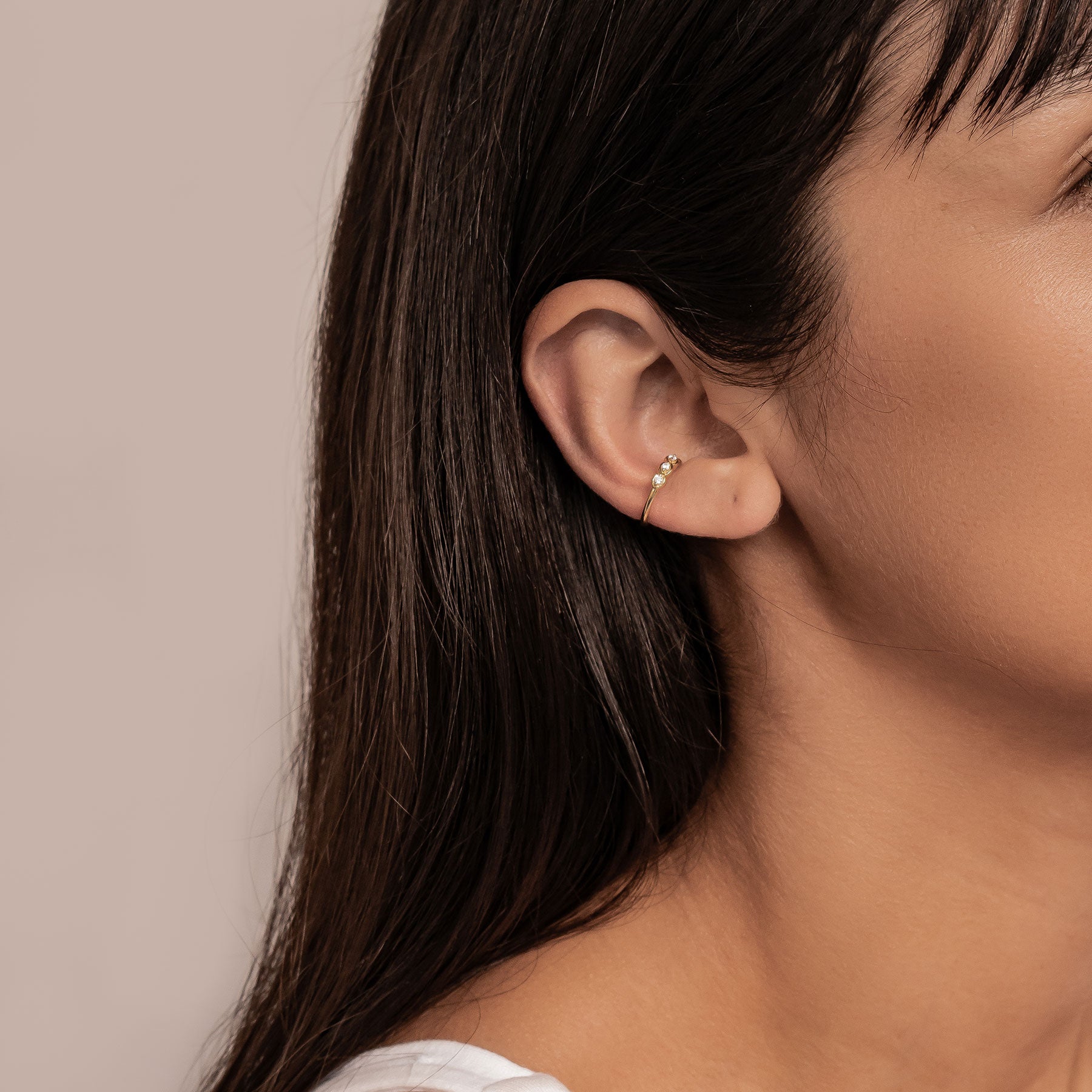 Triple Gemstone Ear Cuff Sterling Silver