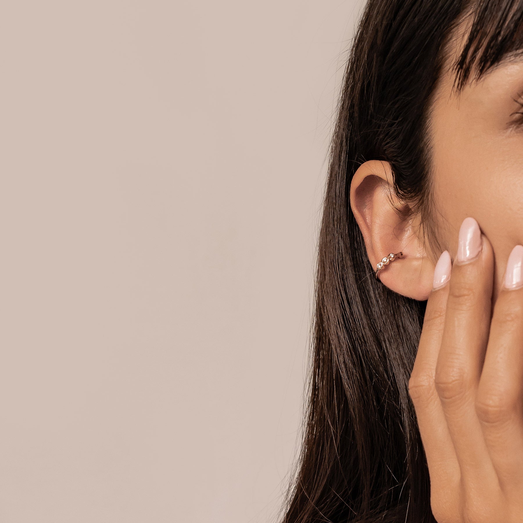 Triple Gemstone Ear Cuff Sterling Silver