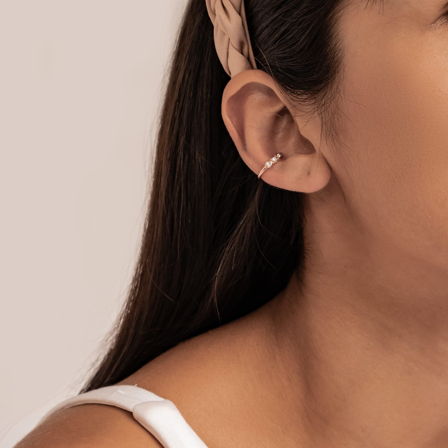 Triple Gemstone Ear Cuff Sterling Silver