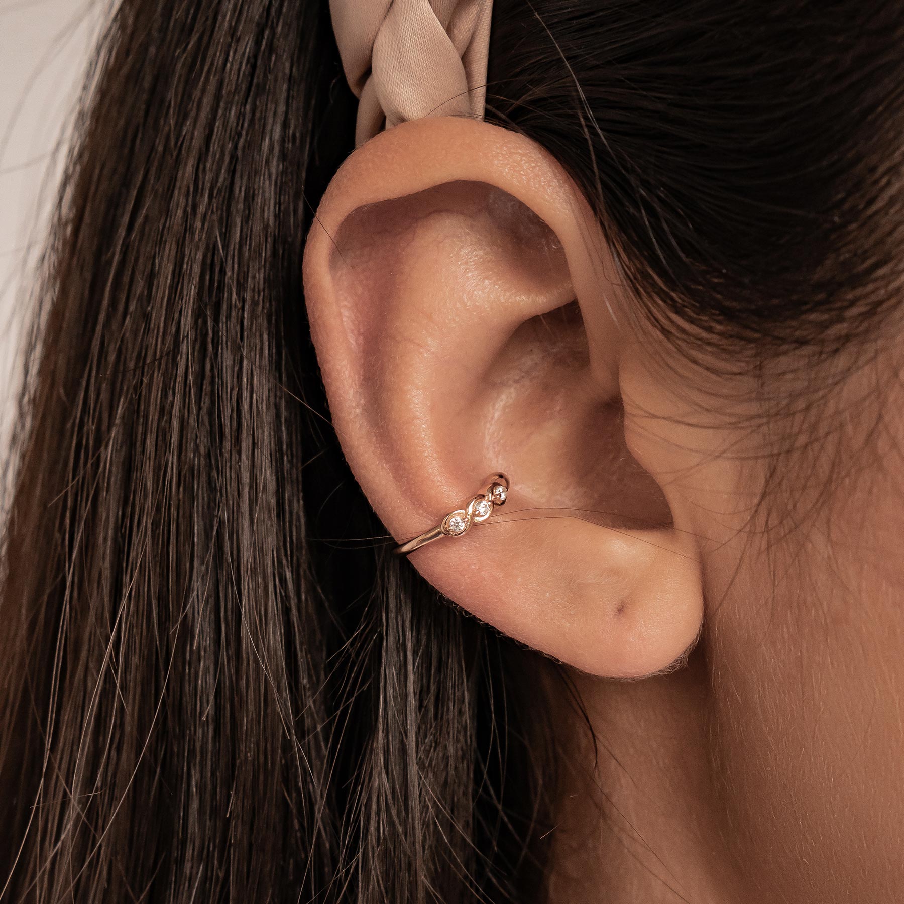 Triple Gemstone Ear Cuff Sterling Silver