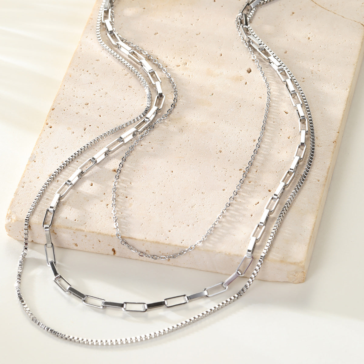 Triple Layer Geometric Chain Necklace Waterproof