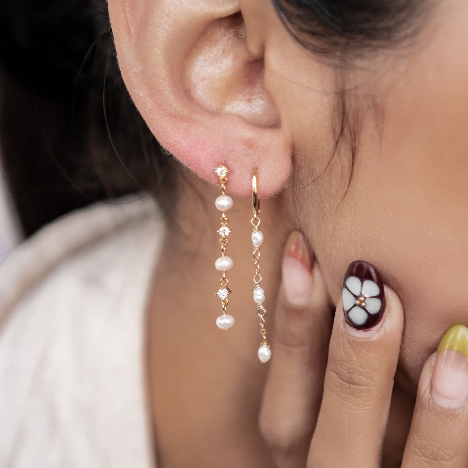 Dreifache Perlen Creolen Sterlingsilber in Goldfarbe