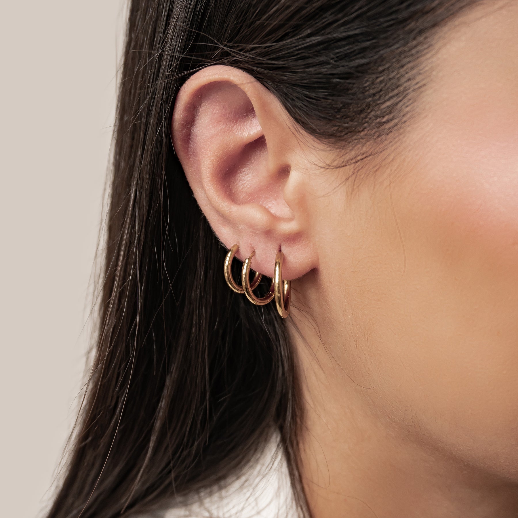 Triple Plain Hoop Earring Set Waterproof