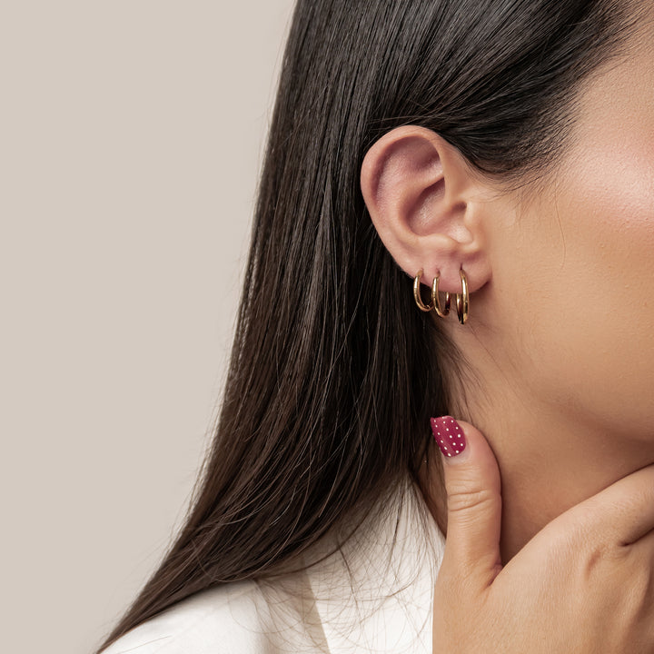 Set Boucles d’Oreilles Triple Créoles Simples Waterproof