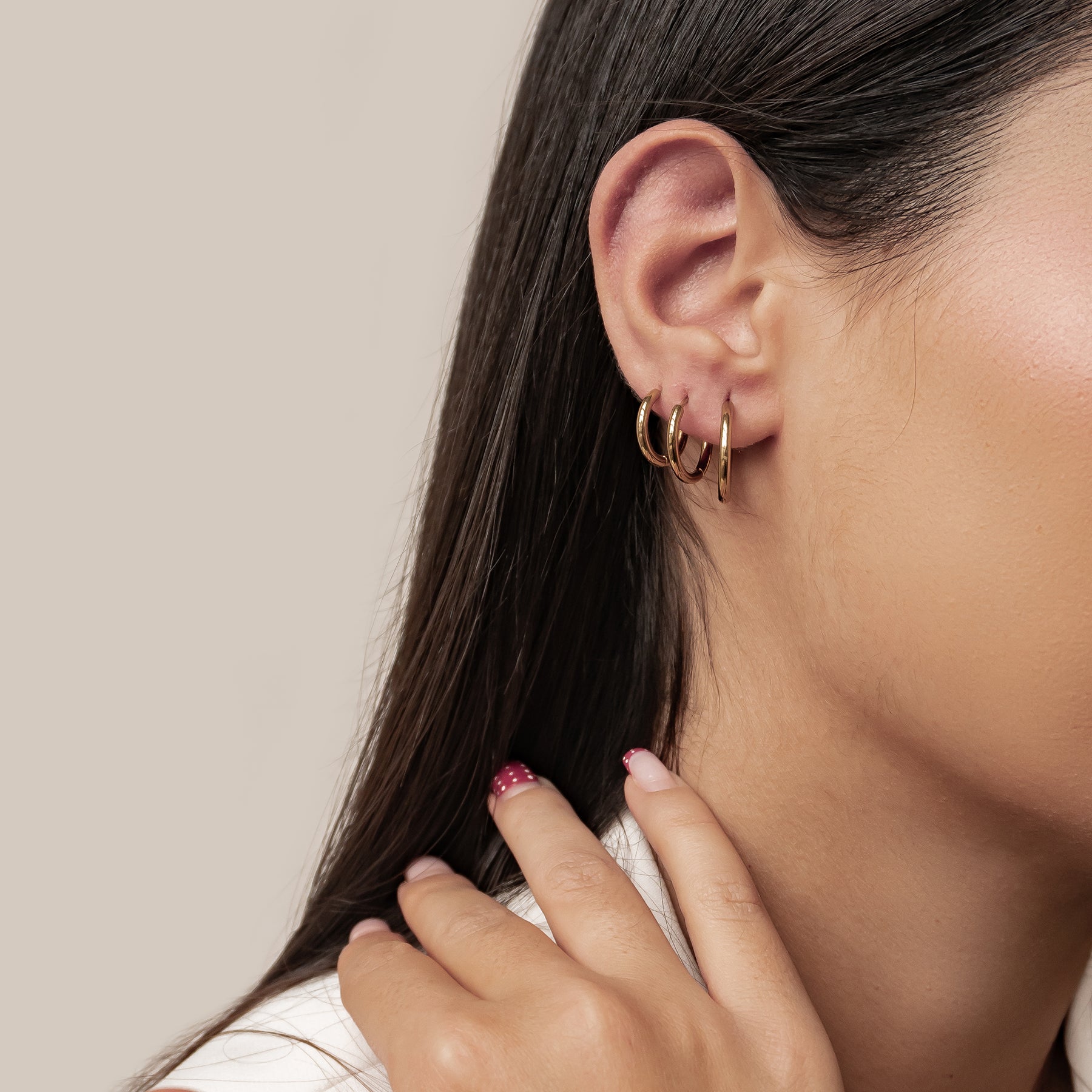 Triple Plain Hoop Earring Set Waterproof